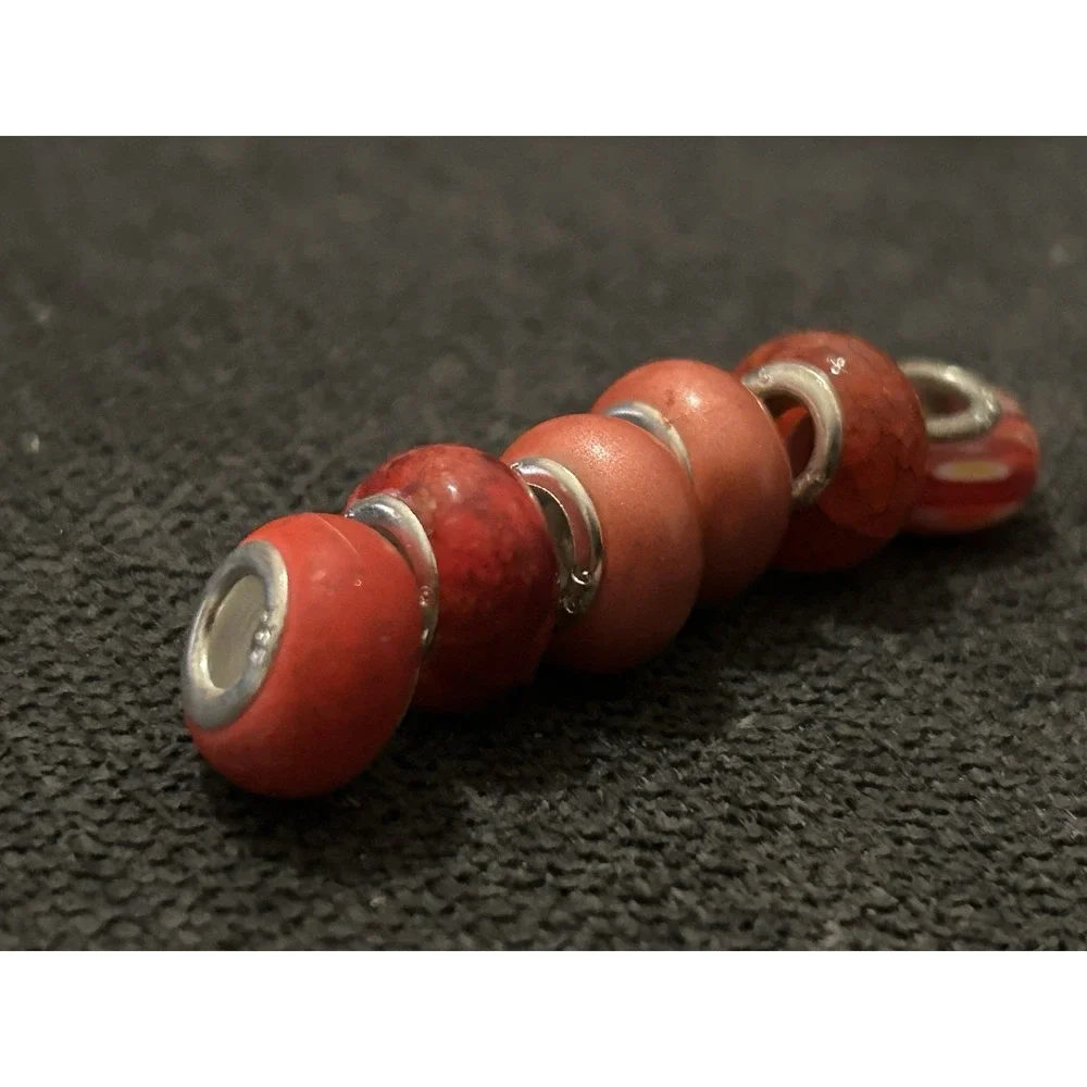 Lot of 6 Sterling Silver Core Bracelet Charm Beads Lampwork Glass Style 925 6